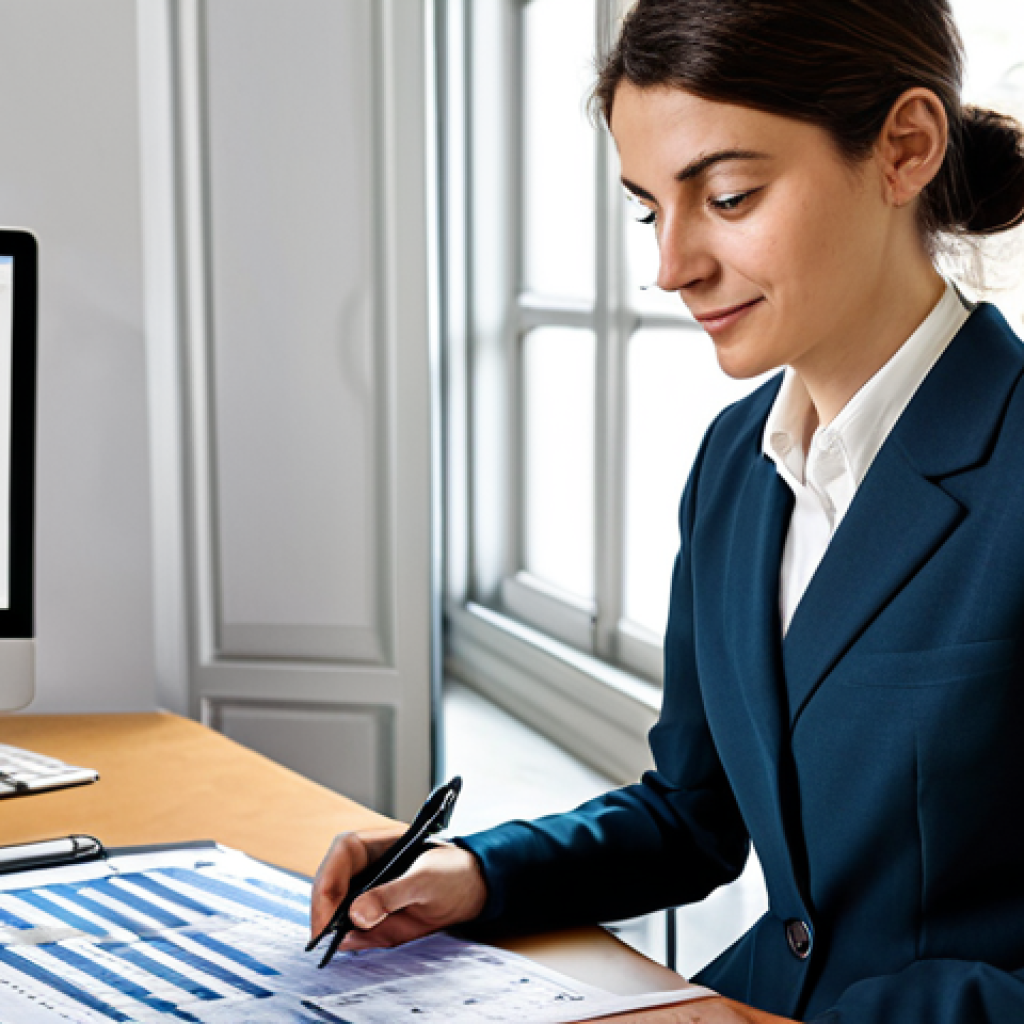 **

A professional female accountant in a modern, well-lit office in Paris, working on an Excel spreadsheet displaying municipal budget data, fully clothed in a modest business suit, appropriate attire, safe for work, perfect anatomy, correct proportions, natural pose, professional photography, high quality, family-friendly. The spreadsheet shows charts and graphs related to budget allocation for a French "commune."

**