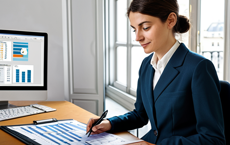 **

A professional female accountant in a modern, well-lit office in Paris, working on an Excel spreadsheet displaying municipal budget data, fully clothed in a modest business suit, appropriate attire, safe for work, perfect anatomy, correct proportions, natural pose, professional photography, high quality, family-friendly. The spreadsheet shows charts and graphs related to budget allocation for a French "commune."

**